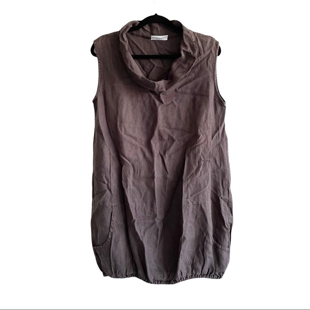 BRYN WALKER Brown Linen Lagenlook Sleeveless Cowl Neck Tunic XS